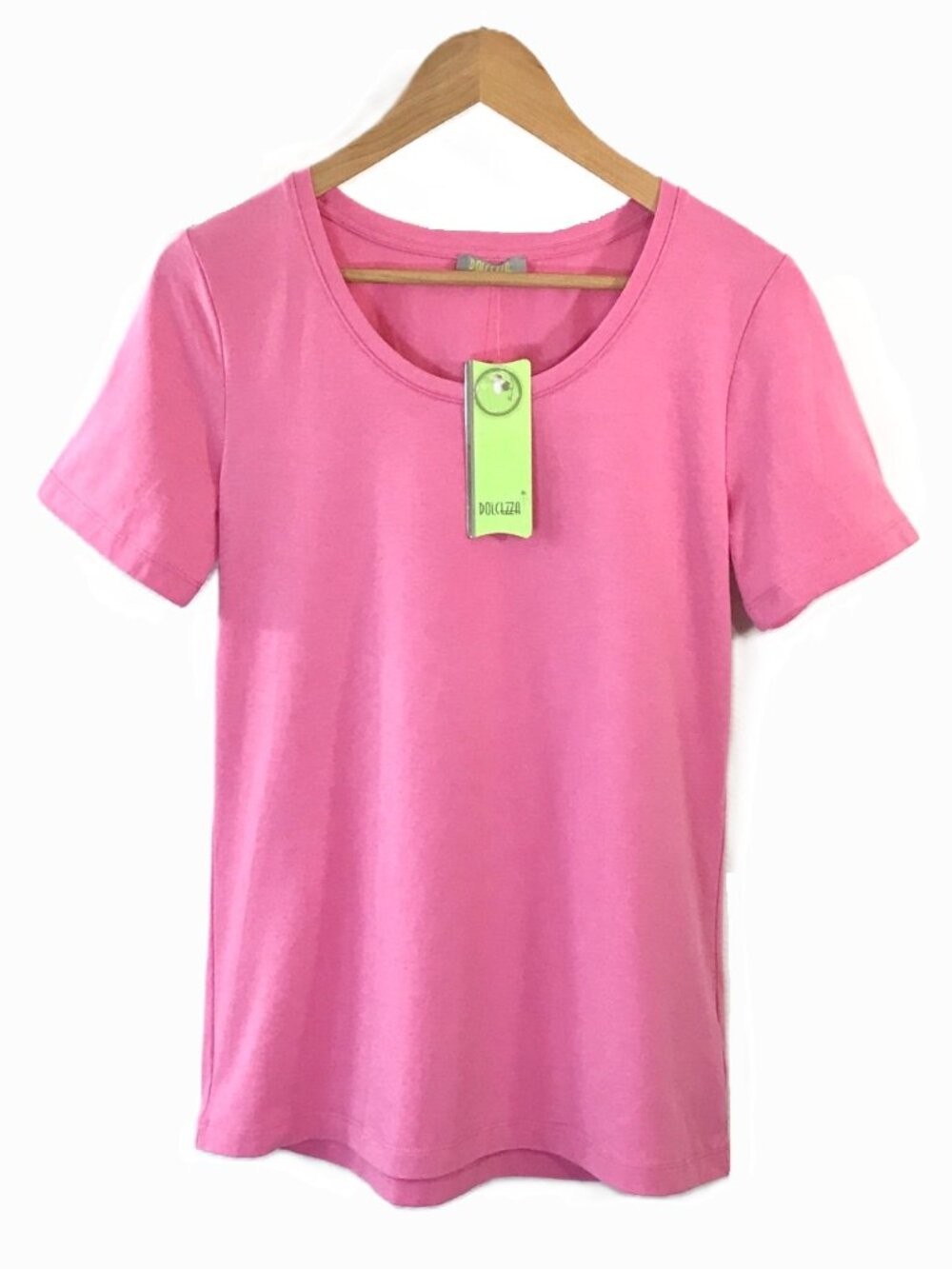 NEW Dolcezza Pink Scoop Neck Cotton Tee Layering Essential NWT Small